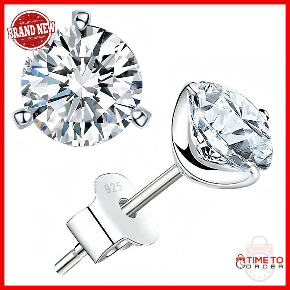 2ct Moissanite Stud Earrings 18K Gold Plated Sterling Silver D VVS1